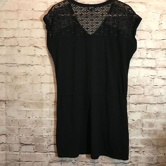 Talbots Dress Womens Medium Black Drawstring Mesh Lace Trim Pockets Stretch - Picture 13 of 15